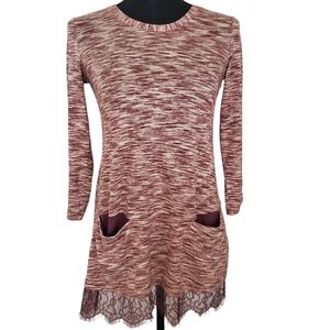 LOGO Lori Goldstein space dyed knit pullover lace trimmed sweater